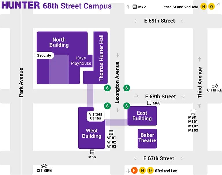 image of Hunter College's 68th Street Map in New York City